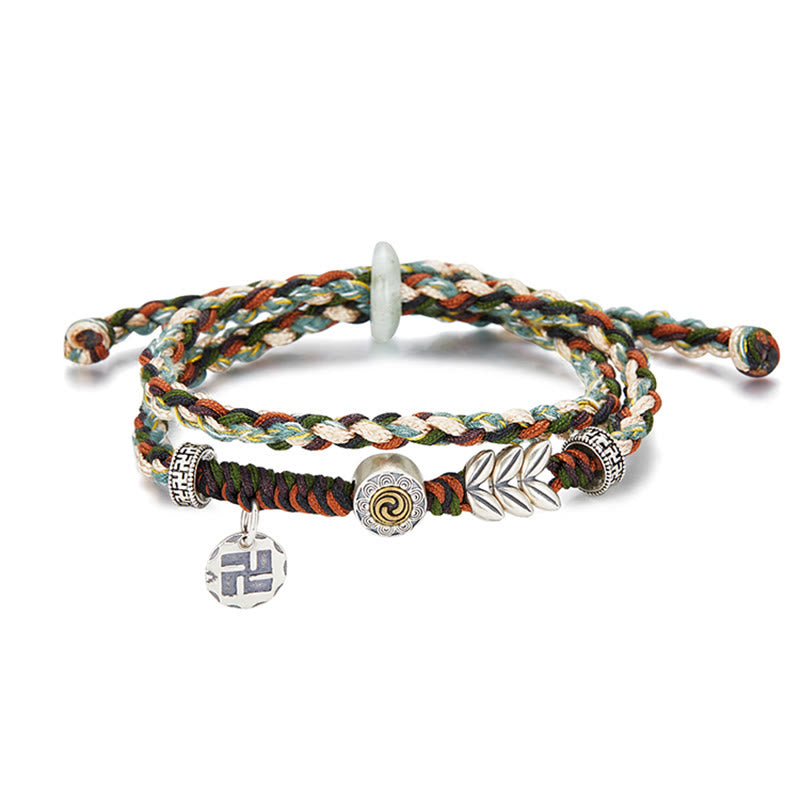 Bracelet porte-bonheur spirituel en argent sterling 925 avec croix gammée et blé