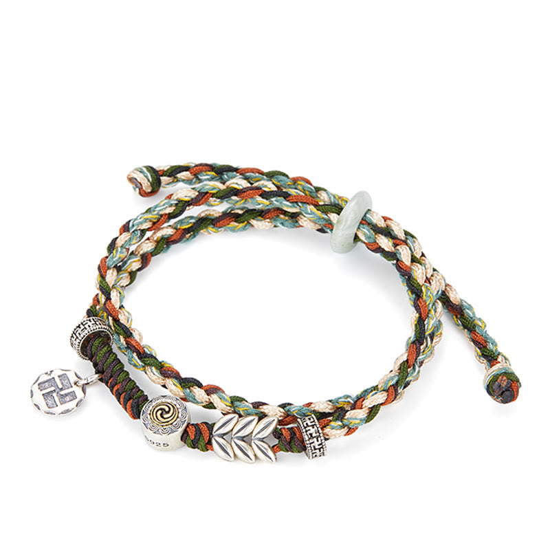Bracelet porte-bonheur spirituel en argent sterling 925 avec croix gammée et blé