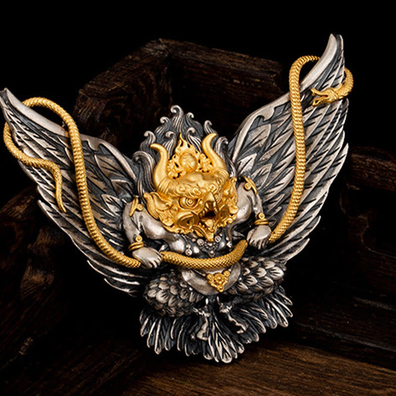 Collier tibétain en argent sterling 925, symbole de la sagesse, oiseau, dragon, serpent et garuda