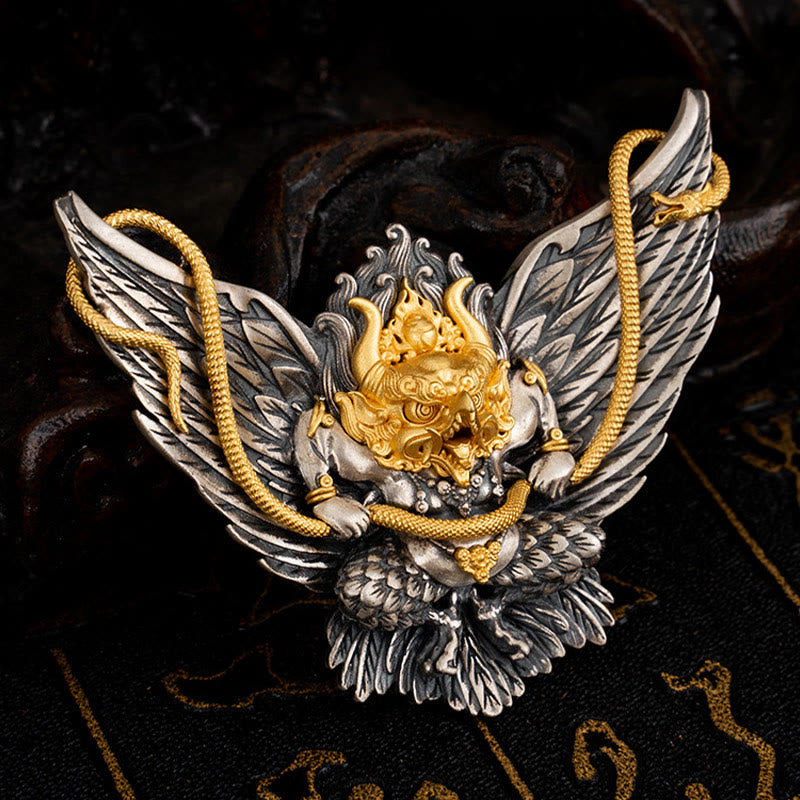 Collier tibétain en argent sterling 925, symbole de la sagesse, oiseau, dragon, serpent et garuda