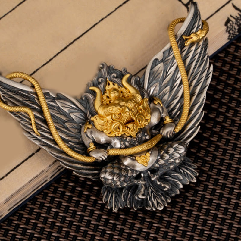 Collier tibétain en argent sterling 925, symbole de la sagesse, oiseau, dragon, serpent et garuda