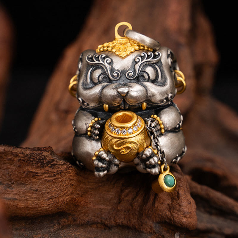 Collier de protection spirituelle en argent sterling 925 représentant un rat cracheur de trésors