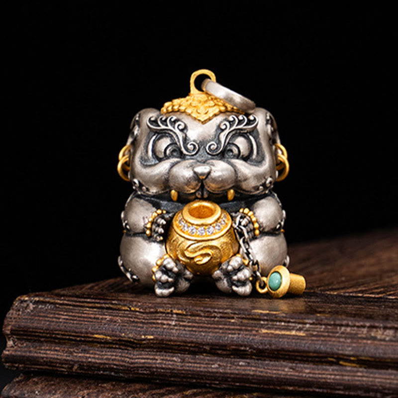 Collier de protection spirituelle en argent sterling 925 représentant un rat cracheur de trésors