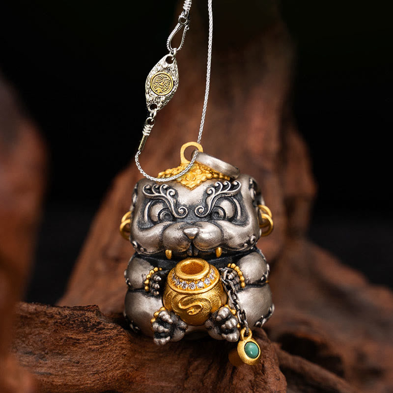 Collier de protection spirituelle en argent sterling 925 représentant un rat cracheur de trésors