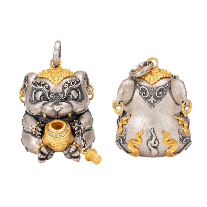 Collier de protection spirituelle en argent sterling 925 représentant un rat cracheur de trésors