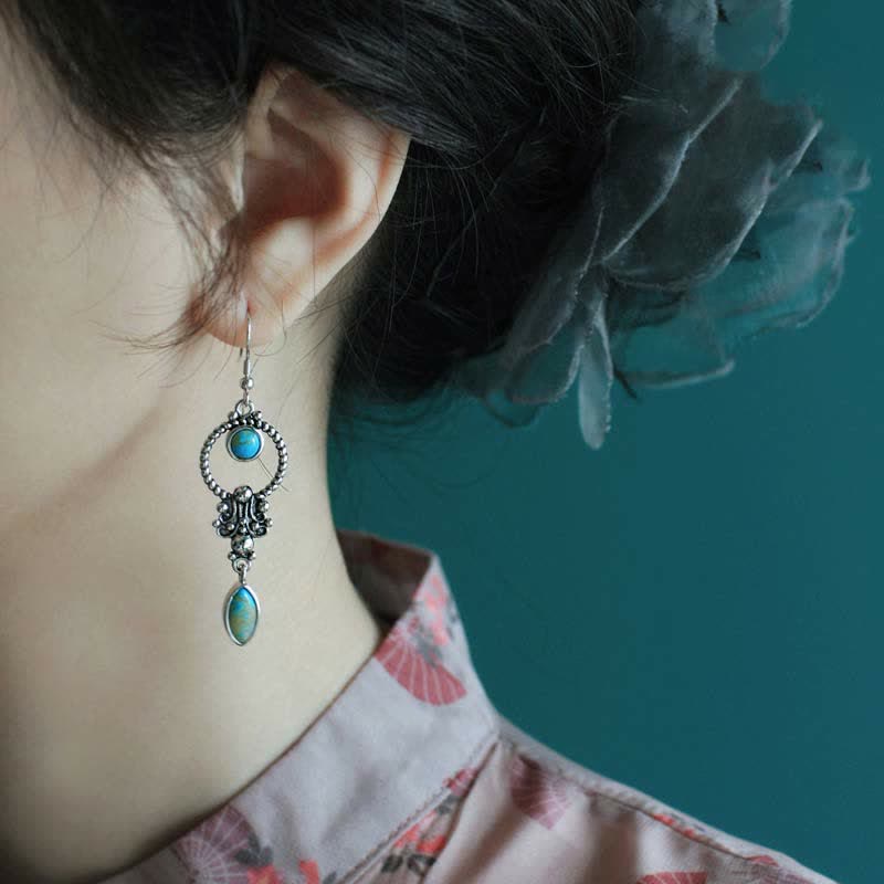 Boucles d'oreilles pendantes en argent sterling 925 avec turquoise
