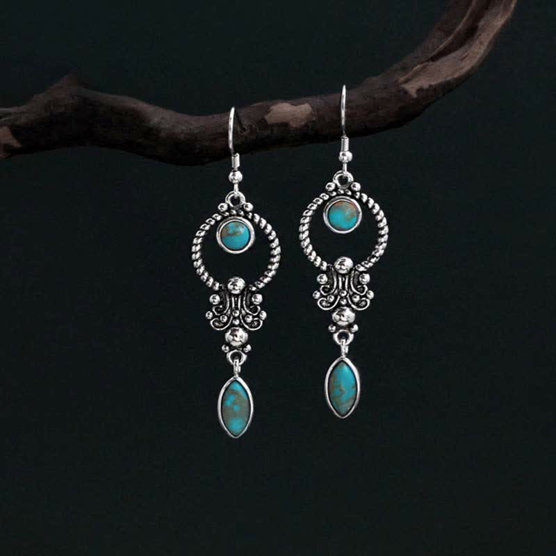 Boucles d'oreilles pendantes en argent sterling 925 avec turquoise