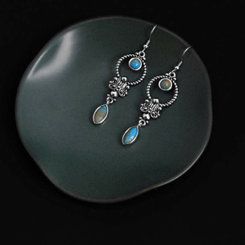 Boucles d'oreilles pendantes en argent sterling 925 avec turquoise
