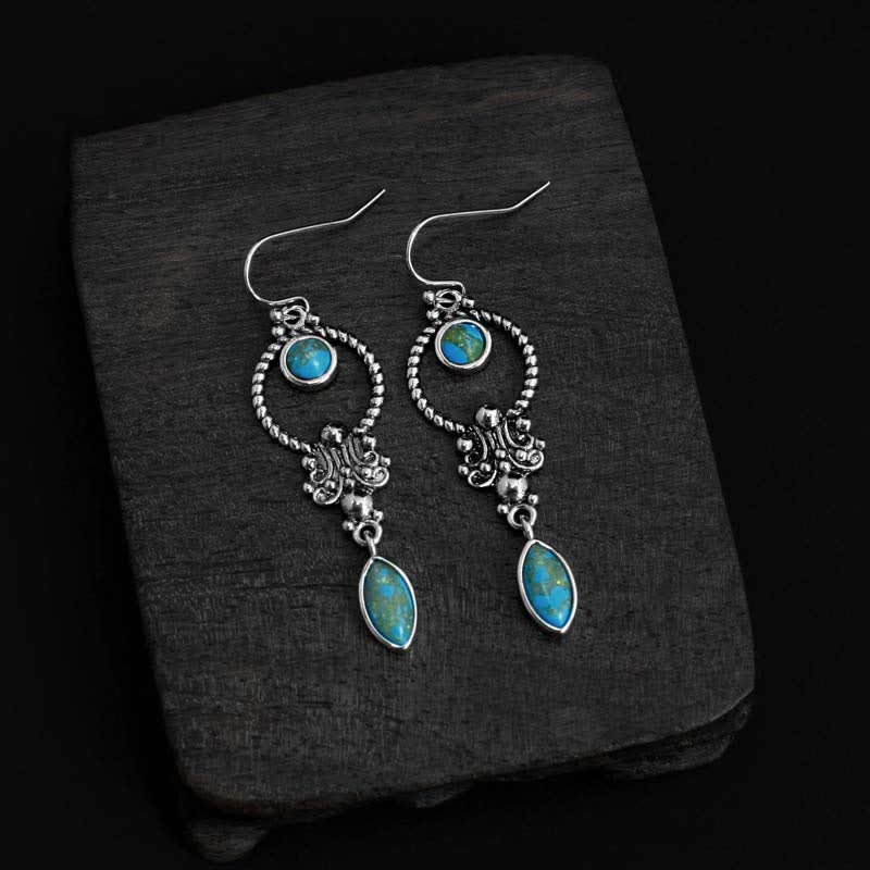 Boucles d'oreilles pendantes en argent sterling 925 avec turquoise