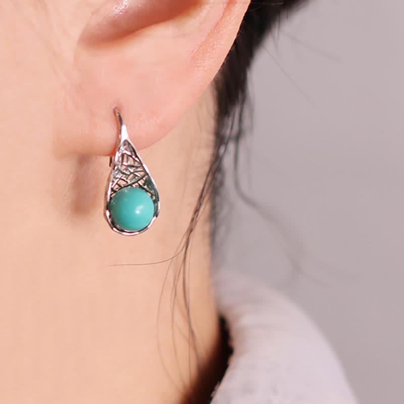 Boucles d'oreilles pendantes en argent sterling 925 avec turquoise