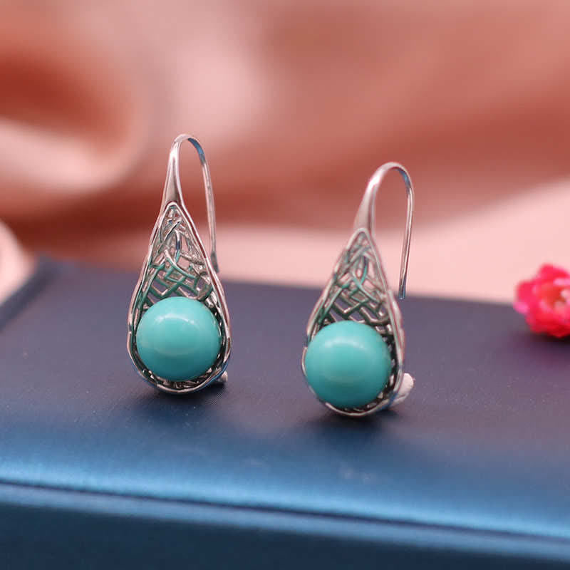 Boucles d'oreilles pendantes en argent sterling 925 avec turquoise