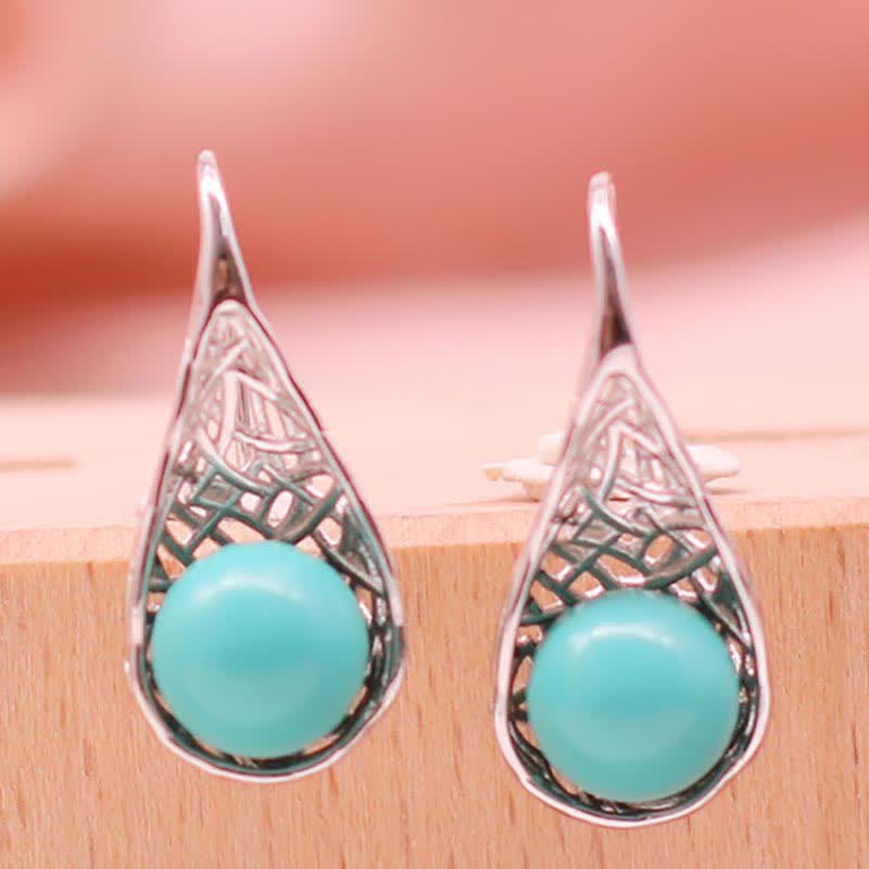 Boucles d'oreilles pendantes en argent sterling 925 avec turquoise