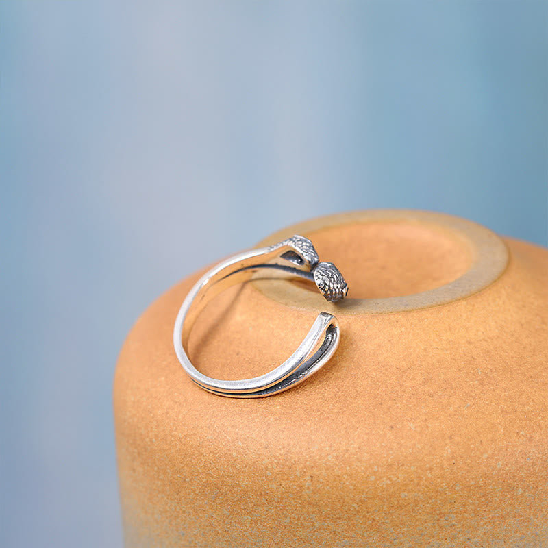 Bague ajustable en argent sterling 925 avec serpent à deux têtes et symbole de sagesse