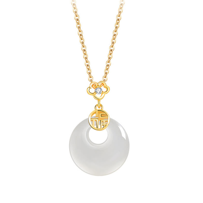 Collier porte-bonheur en argent sterling 925 avec agate blanche et personnage Fu