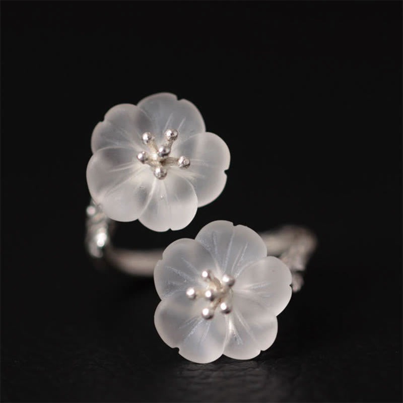 Bague de protection double prune en argent sterling 925 et cristal blanc