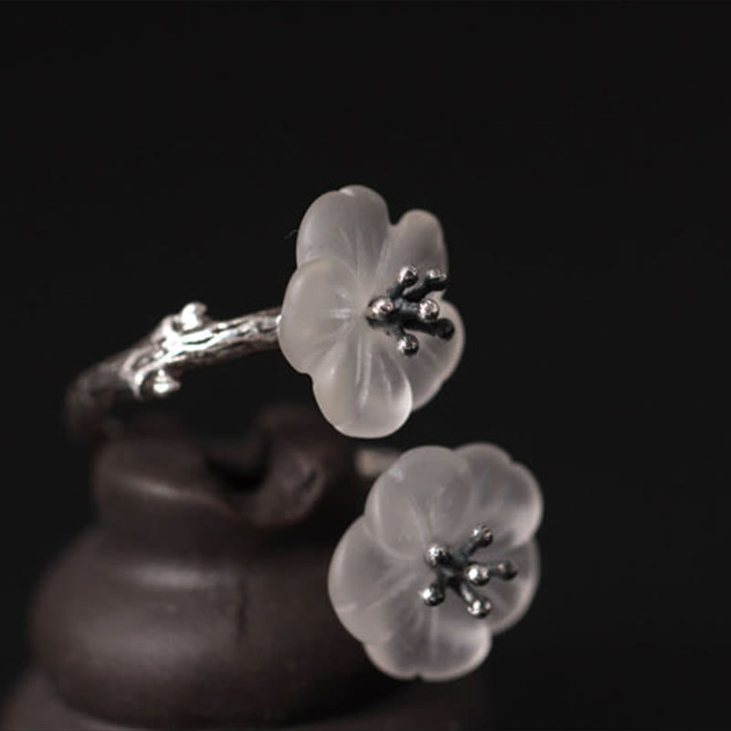 Bague de protection double prune en argent sterling 925 et cristal blanc