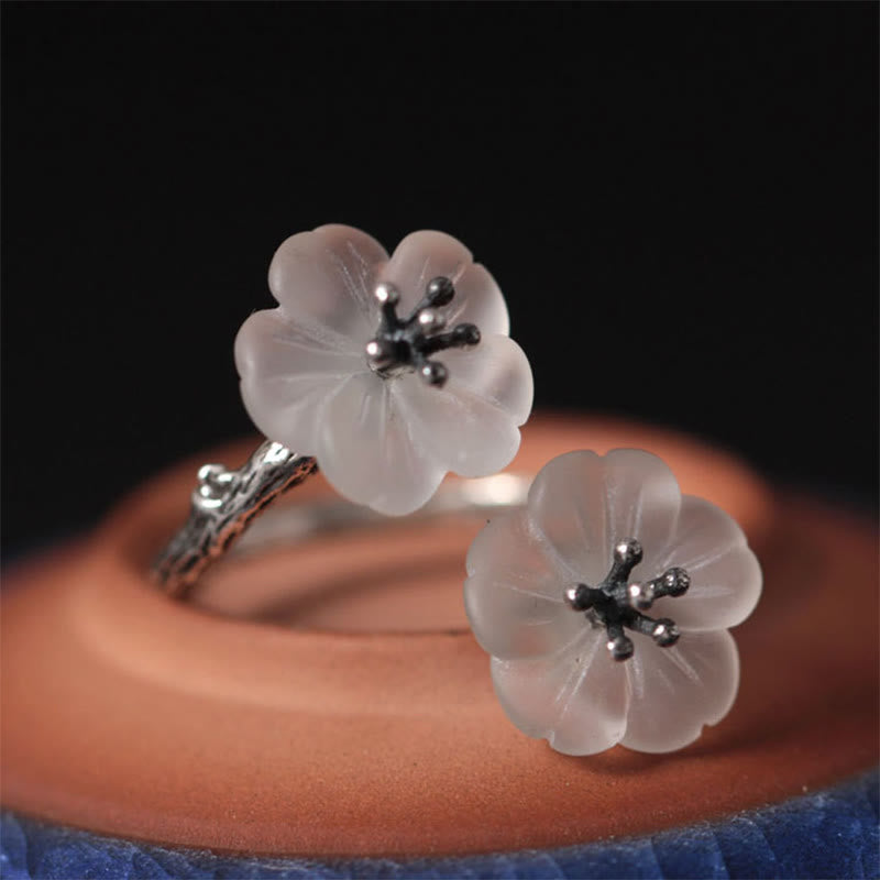 Bague de protection double prune en argent sterling 925 et cristal blanc