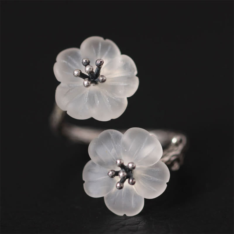 Bague de protection double prune en argent sterling 925 et cristal blanc