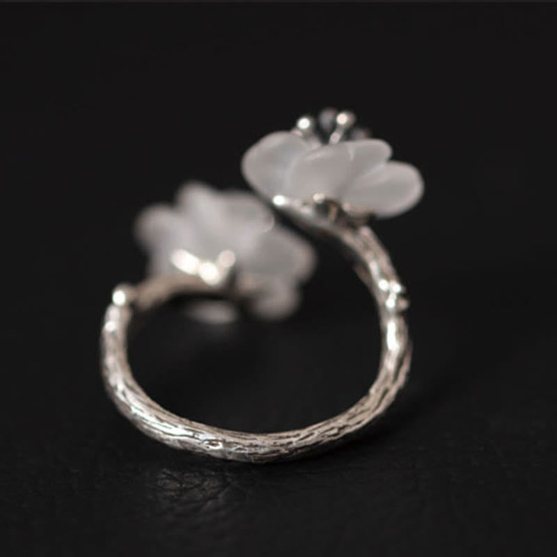Bague de protection double prune en argent sterling 925 et cristal blanc