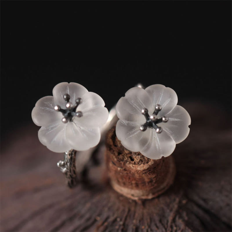 Bague de protection double prune en argent sterling 925 et cristal blanc
