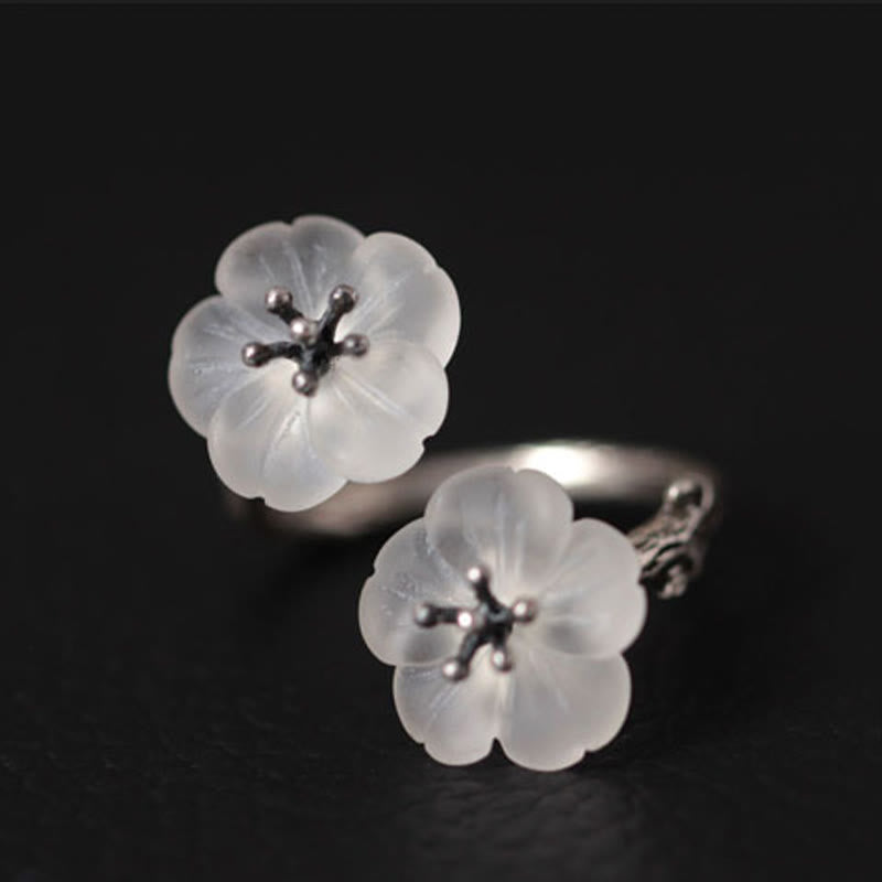 Bague de protection double prune en argent sterling 925 et cristal blanc