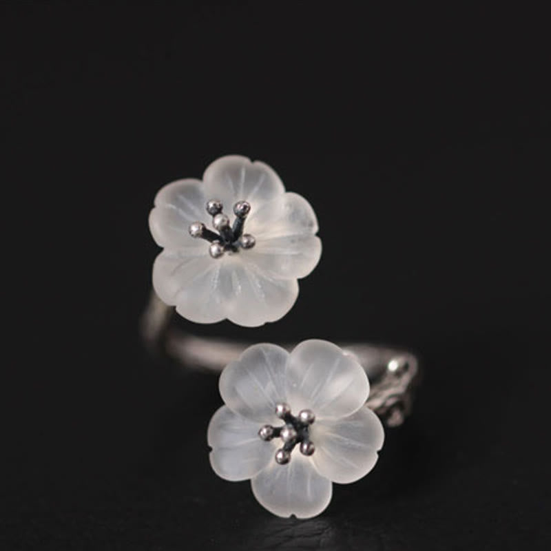 Bague de protection double prune en argent sterling 925 et cristal blanc