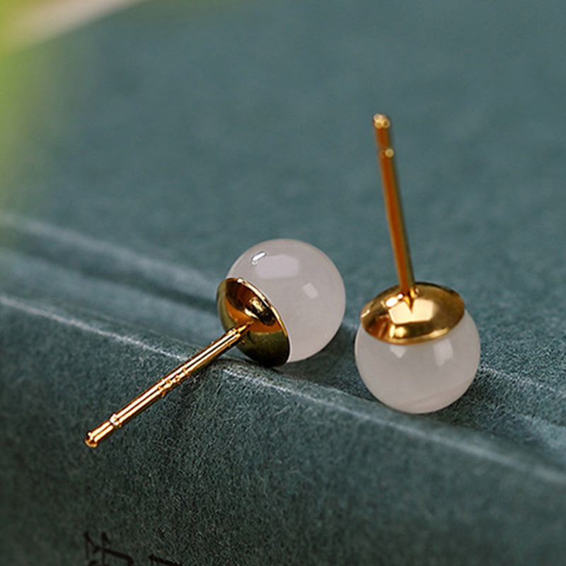 Boucles d'oreilles à tige en argent sterling 925 et jade blanc de 6 mm à 10 mm