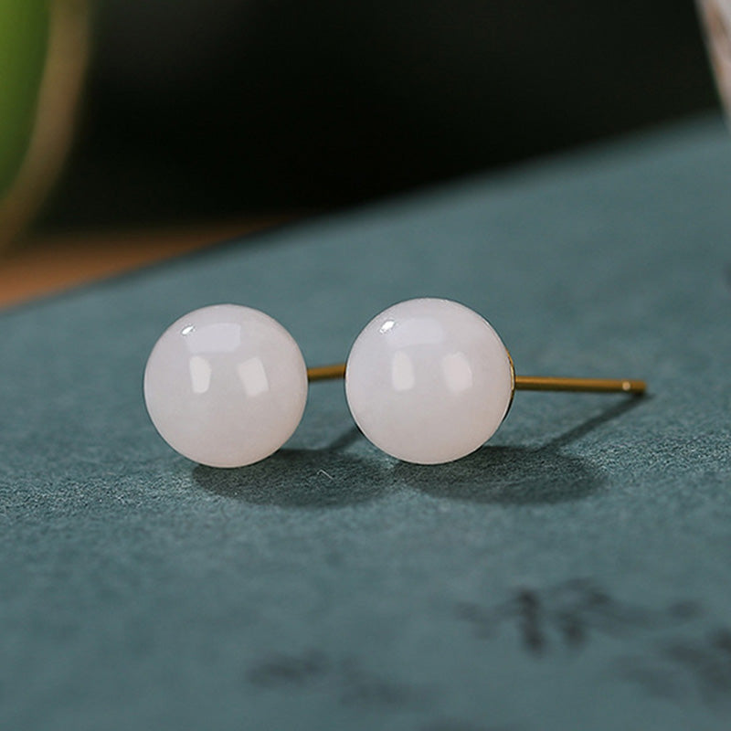 Boucles d'oreilles à tige en argent sterling 925 et jade blanc de 6 mm à 10 mm