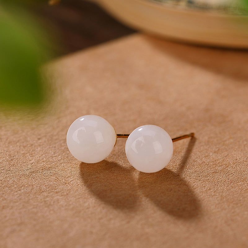 Boucles d'oreilles à tige en argent sterling 925 et jade blanc de 6 mm à 10 mm