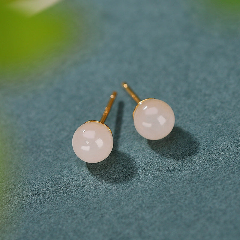 Boucles d'oreilles à tige en argent sterling 925 et jade blanc de 6 mm à 10 mm