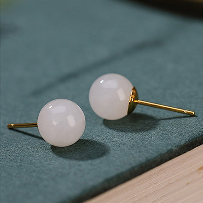Boucles d'oreilles à tige en argent sterling 925 et jade blanc de 6 mm à 10 mm