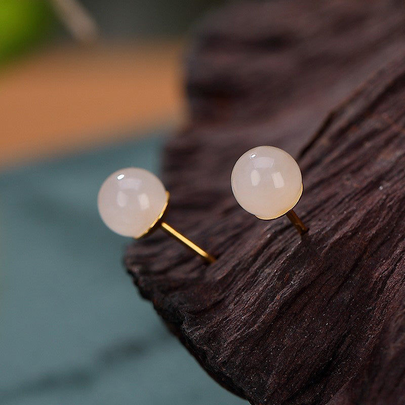 Boucles d'oreilles à tige en argent sterling 925 et jade blanc de 6 mm à 10 mm