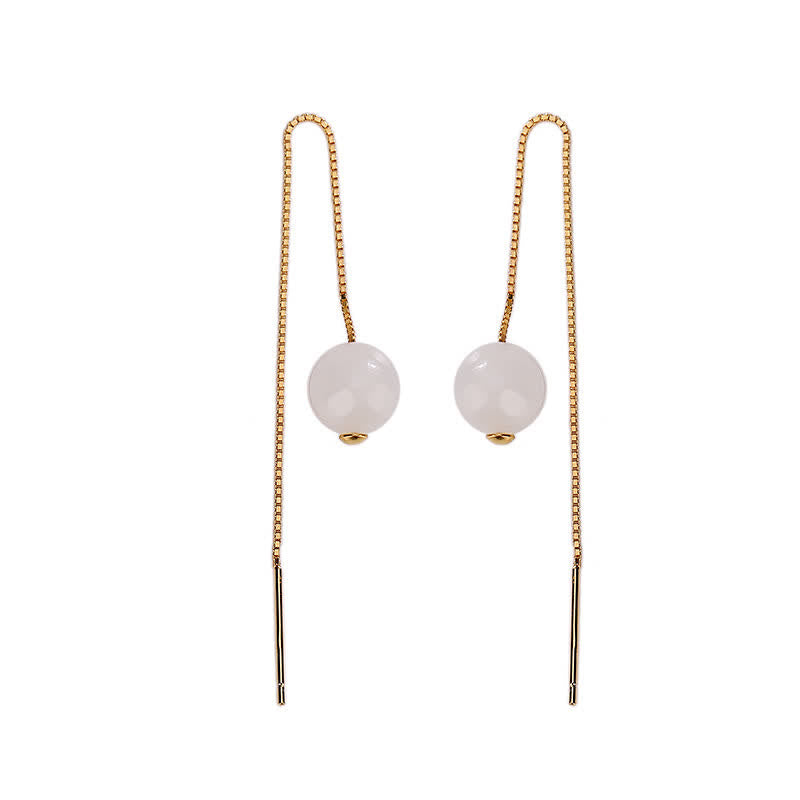 Boucles d'oreilles pendantes en argent sterling 925 et jade blanc