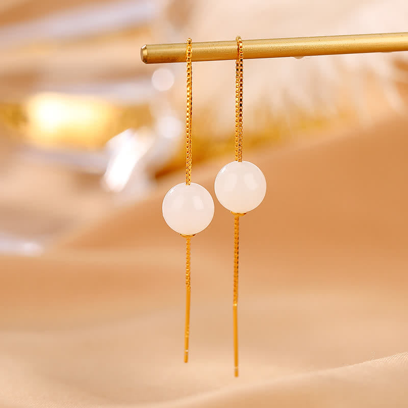 Boucles d'oreilles pendantes en argent sterling 925 et jade blanc