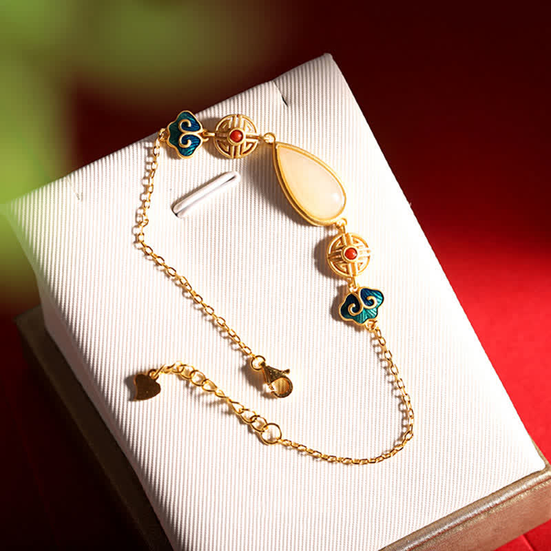 Collier et bracelet en argent sterling 925 avec pendentif en forme de goutte d'eau et jade blanc