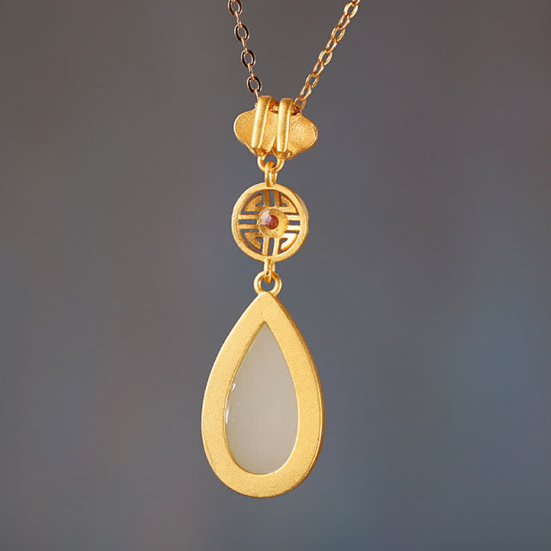 Collier et bracelet en argent sterling 925 avec pendentif en forme de goutte d'eau et jade blanc