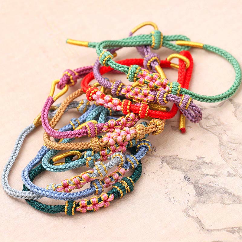 Adjustable Red String Bracelet with Peach Blossom Luck Symbol