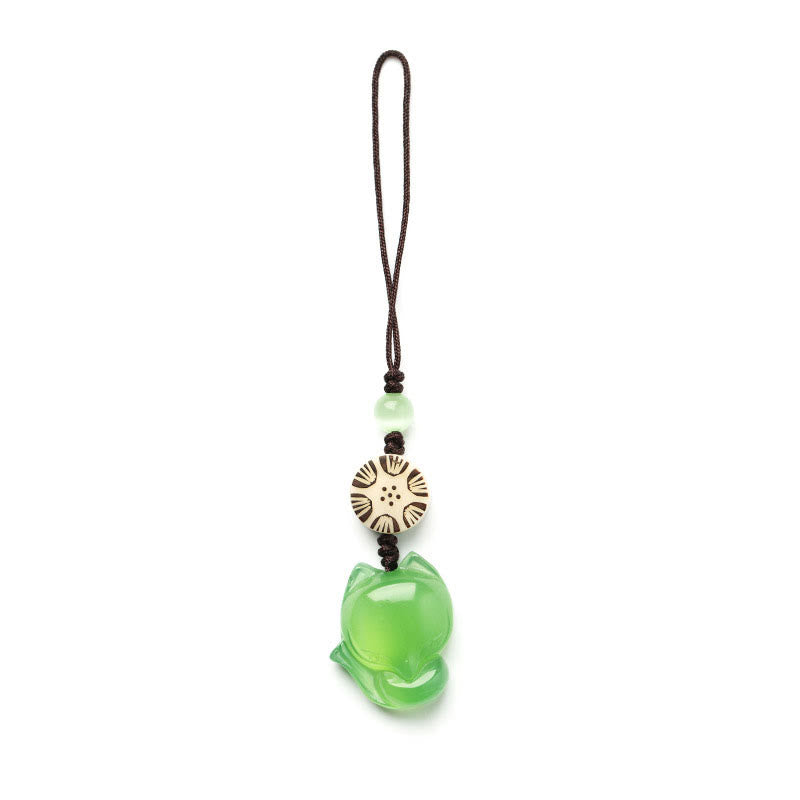 Natural Chalcedony Fox Harmony Zen Decor Hanging
