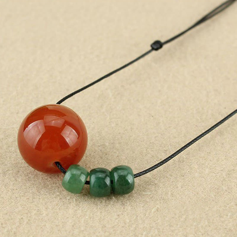 Red Agate & Green Aventurine Leather Rope Calm Necklace