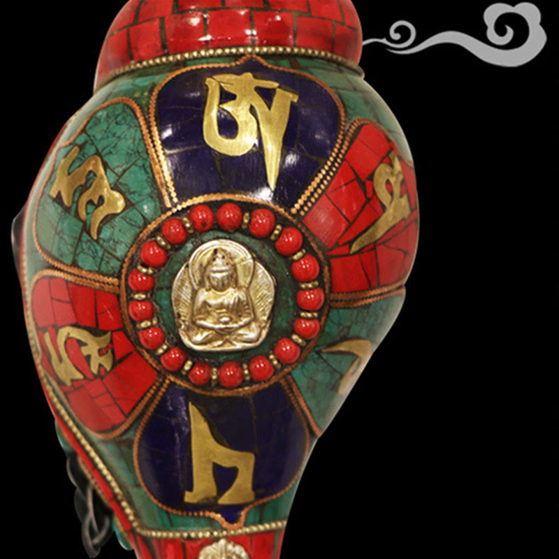 Coquillage tibétain Shankha fait main 23 cm | Décoration Zen