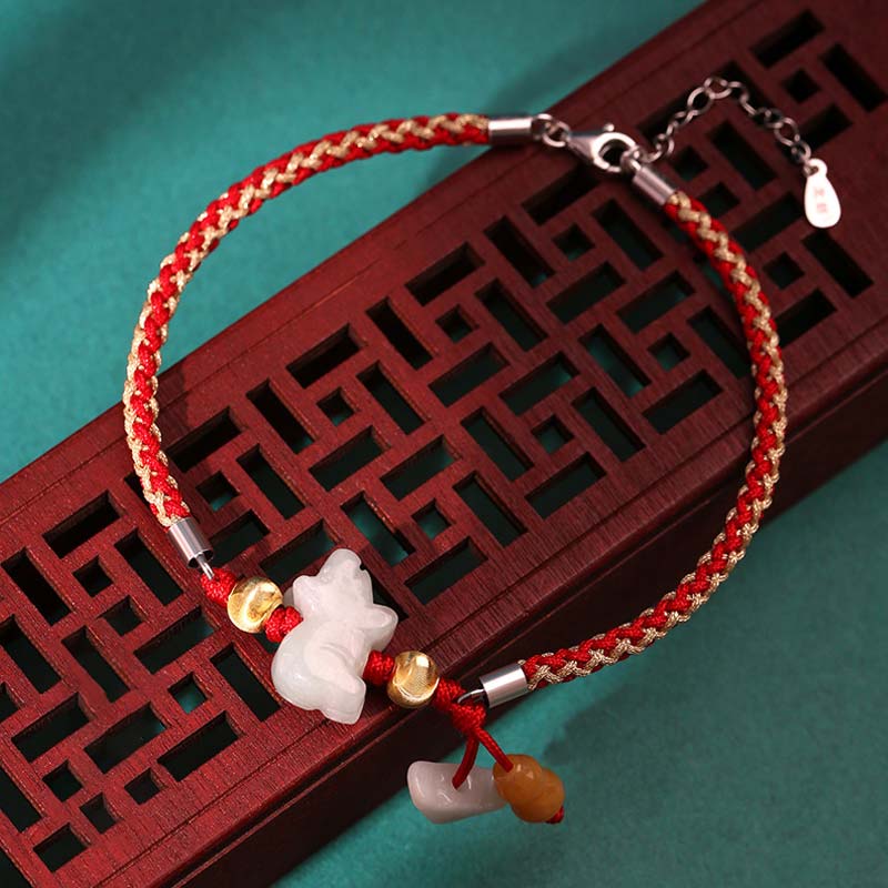 19.5cm Chinese Zodiac Jade Red String Bracelet Anklet
