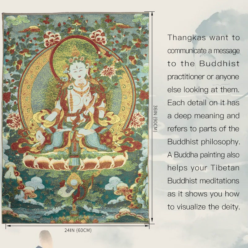 24x36 Inch Tibetan Embroidery White Tara Thangka Tapestry