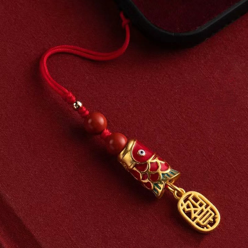 Cinnabar Koi Fish Charm Phone Hanging for Wealth & Luck