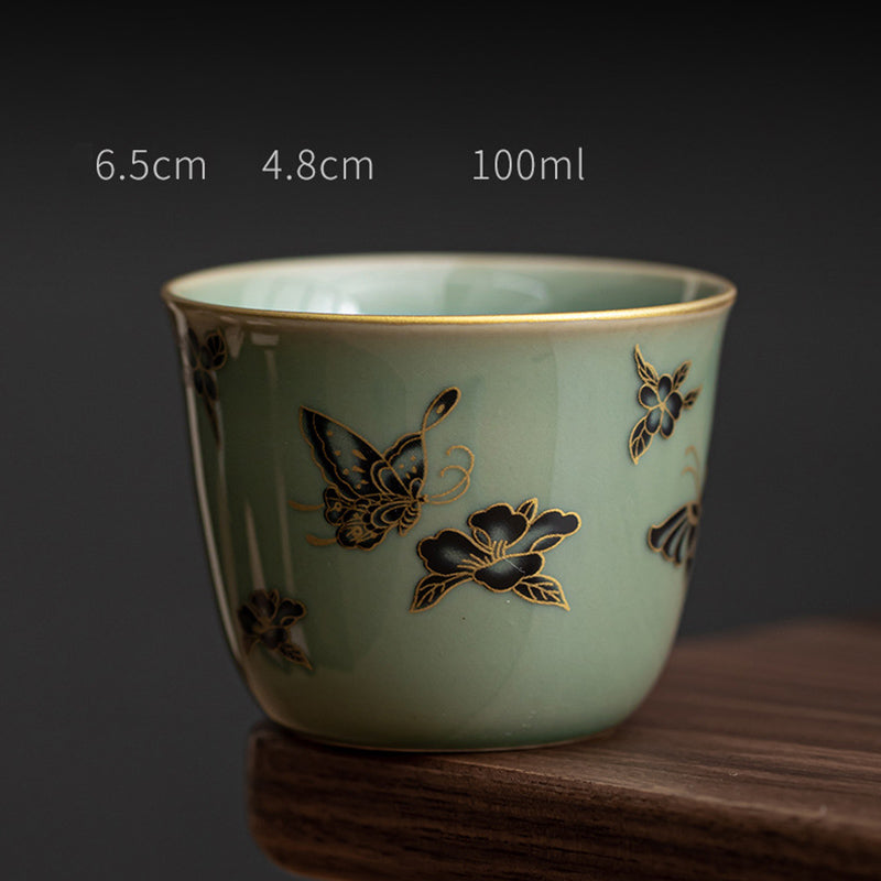 100ml Ceramic Teacup with Butterfly & Lotus Design