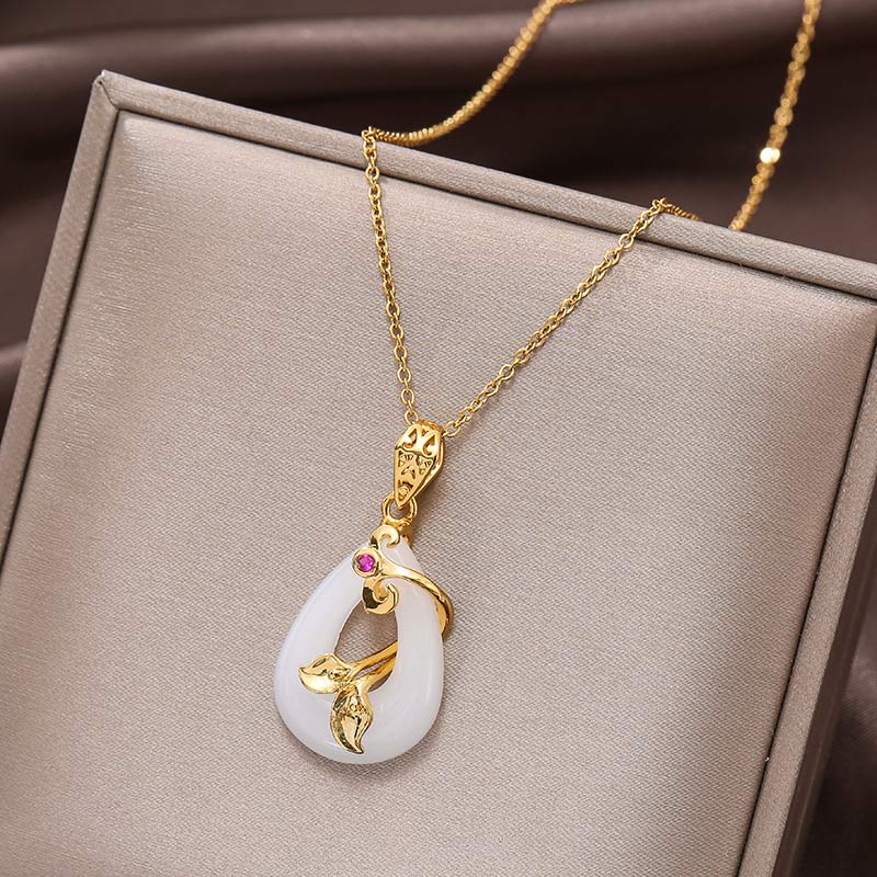 Jade Oval Pattern Blessing Fortune Necklace