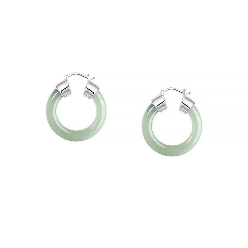 Round White Jade Prosperity Earrings with Silver and Gold Options