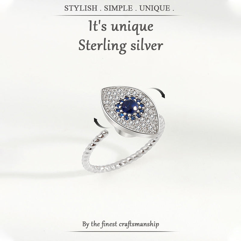 Adjustable 925 Sterling Silver Evil Eye Protection Ring