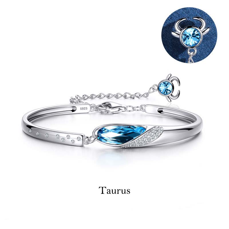 925 Silver Plated Copper Chinese Zodiac Charm Bracelet with Blue Crystal