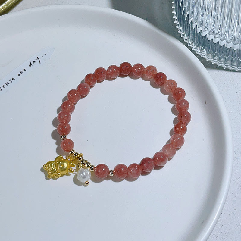 Strawberry Quartz Dragon Pearl Charm Protection Bracelet