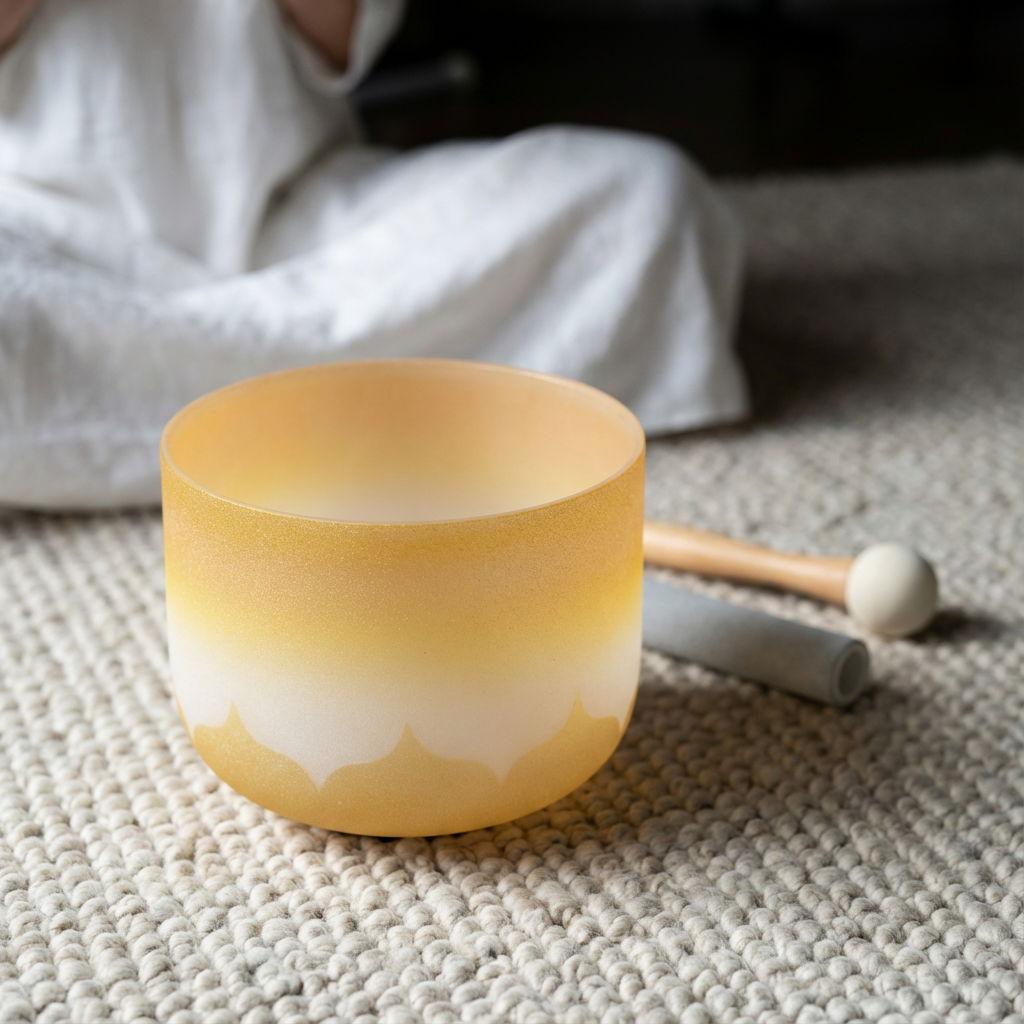 Bol chantant en cristal à motif de lotus doré de 8 po